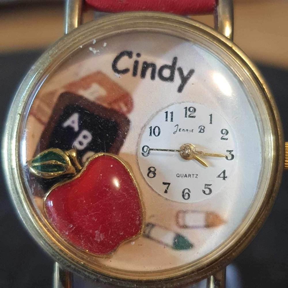10/$20 Jennie B Goldtone/White/Red Leather  "Cindy" School Themed  Girl's Watch